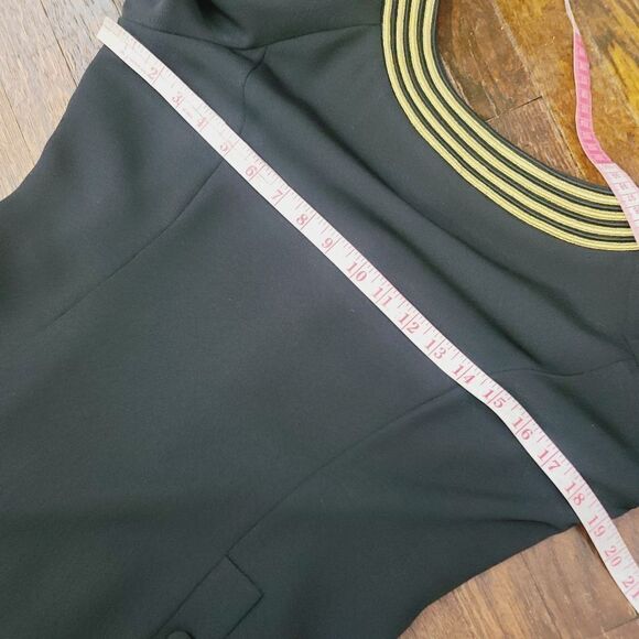 Vintage 80s Patricia Magali Black Metallic Gold Structured Long Sleeve Dress - Picture 11 of 17